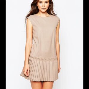 See You Soon Dress Tan Pleated Hem Drop Waist Sleeveless Round Neckline 3